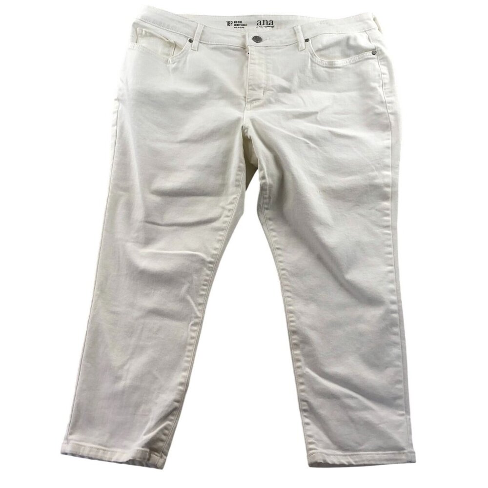 A.n.a Womens Mid-Rise Skinny Ankle White Jeans Size 18P Cotton Blend Stretch
